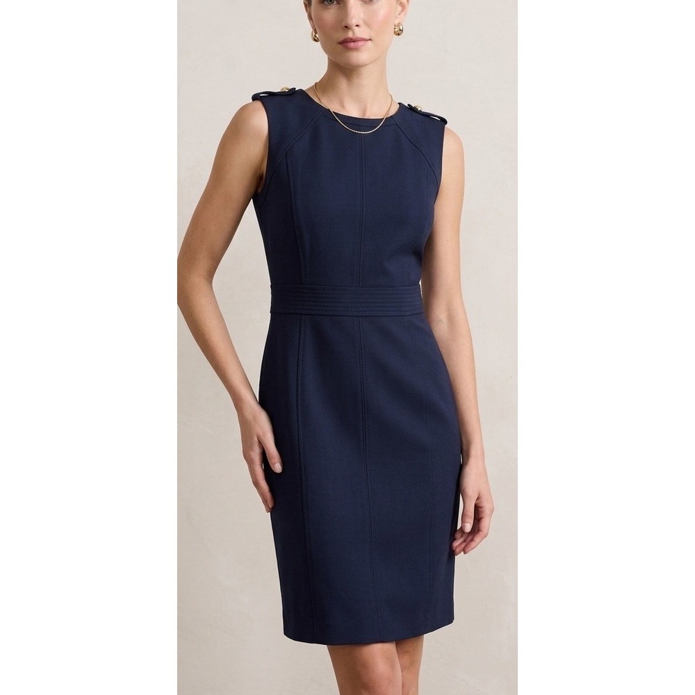 NWT Tory Burch Sleeveless Navy Sheath Tailored Dress Gold Accent Zippered Size 6
